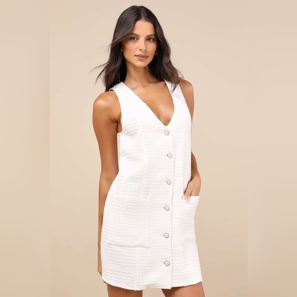 Lulu's White Button-Up Mini Dress - Picture 2 of 8